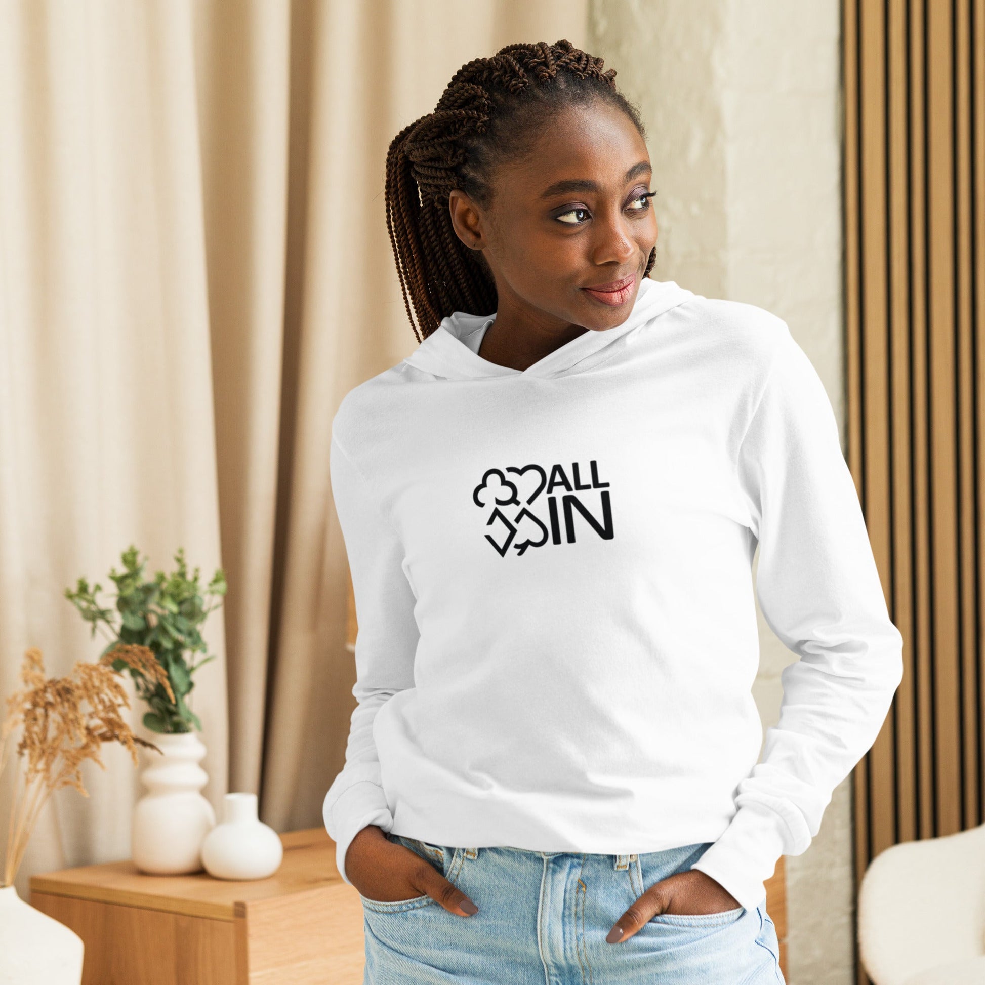 All In Hooded Long-Sleeve Tee (Black & White) - Just $28.95! Shop now at AllInCupHolder.com