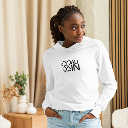 All In Hooded Long-Sleeve Tee (Black & White) - Just $28.95! Shop now at AllInCupHolder.com