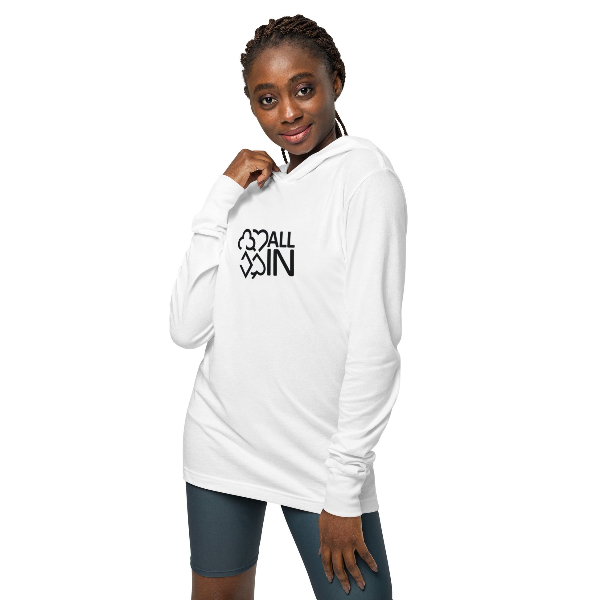 All In Hooded Long-Sleeve Tee (Black & White) - Just $28.95! Shop now at AllInCupHolder.com
